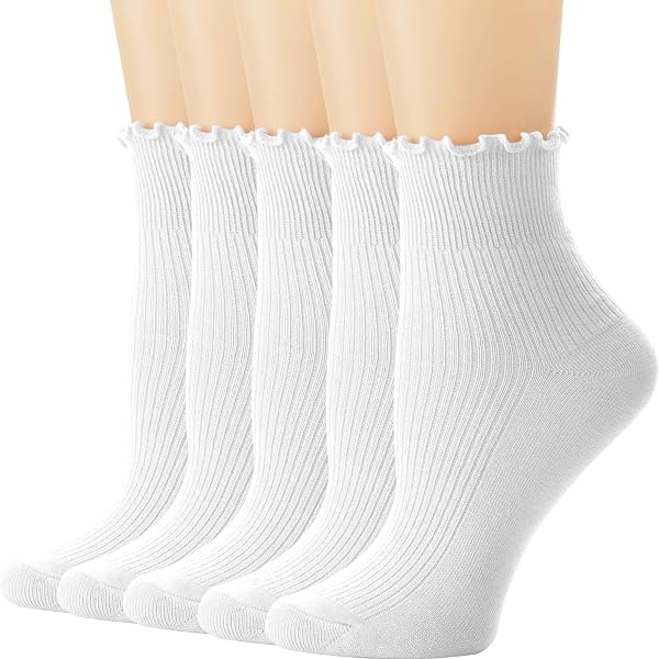 Lot De 4 Paires De Chaussettes à Volants Pour Femme - Coton Doux, Couleur Unie, Taille Unique - 11