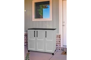 Dmora Armadio da Esterno Pelt, Armadio Balcone Multiuso, Mobile Outdoor 3 Ante, 100% Made in Italy, 102x37h90 cm, Grigio Chiaro e Nero, Finitura Quadri