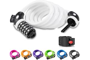 Opaza Candado de Bicicleta, Seguridad Candado de Cable Mejor Combinación con Flexible Montaje Cable de Bloqueo Antirrobo Alta Seguridad para La Bicicleta al Aire Libre 1.2m X12mm (Blanco)