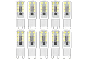 ZEIYEI G9 LED Bulbs, Cool White 6000K, 3W 300LM, 30W Halogen Equivalent, NoFlicke Non-Dimmable，Energy Saving LED Bulb for Home Lighting Decor, Crystal Lamp,Wall Lights, Table Lamp -10Pcs