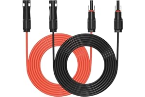 HITRENDS Rallonge de câble solaire 5 m, 4 mm² - Compatible avec câble femelle 1Y2 - Étanche IP68-12 AWG - Fiche solaire CC 1500 V - Pour le câblage de panneaux solaires - Rouge + noir