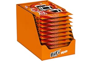 BiFi Original Mini Tiras de salami, paquete de 80, 80 x 10 g, salchichón desecado para comer sobre la marcha, al aire libre, pimienta, cilantro y ajo, caja óptima para aperitivos
