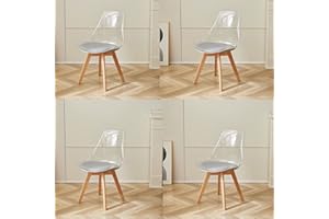 GrandCA HOME Set di 4 Sedie da Pranzo Nordiche con Schienale Trasparente, Sedia Imbottita con Sedile Imbottito in Pelle PU (Grigio-PU)