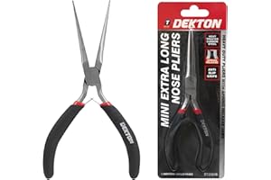 Dekton Mini Extra Long Nose Pliers-Precision Tools for Electronics, Craft Work| Anti-slip grips| Ideal for Tight Spaces, Wire Cutting, Precision Task| Heat treated carbon steel for Strength, Longevity