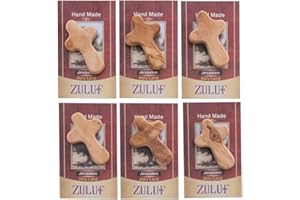 Zuluf Six Small Olive Wood Crosses The Holding Crosses From Israel | Handheld, Comforting Design for Clutching, Clinging With 6 Holy Land Certificates 6cm / 2.5 Inch Each Cross - CRS095