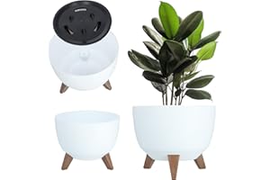 KADAX Maceta Decorativa de Plástico con Soporte Integrado, Macetero con Tres Patas de Imitación Madera para Interior y Exterior (Blanco, 29 cm)