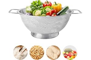 Aurinovellia Scolapasta In Acciaio Inox, Scolapasta Microforato In Cucina, con Manico Resistenti Al Calore, per Pasta Spaghetti Berry Veggie Frutta Noodles, Diametro Interno 22,5 x 9,9 cm