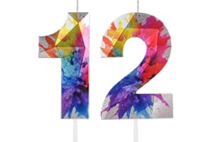 HONGPLUS Colorful Graffiti Number 12 Candle, 12 Birthday Candle, Colorful Happy 12 Birthday Candles for Cake, Colorful Cake Topper Decorations for Boys Girls Colorful Sweet 12 Birthday Party Decorations