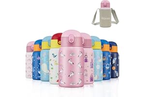 Autsel 400ml Gourde Isotherme Enfant avec Paille Bouteille Isotherme Étanche avec Sac Transport Licorne Gourde Bouteille d'eau en Acier Inoxydable sans BPA pour École Sport Maternelle