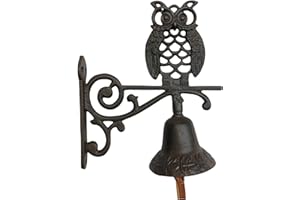 Goldbach Wandglocke Eule aus Gusseisen 22cm Türglocke Guss, Gartendeko, antikes Design, Dunkelbraun, 1 Stück Glocke, Antik Retro Landhaus Ornament