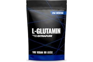 GYM NUTRITION L-Glutamine Ultrapure Poudre extra haute dose et 99,5 % pure – Testé en laboratoire et végétalien – Fabriqué en Allemagne 1 kg (neutre)