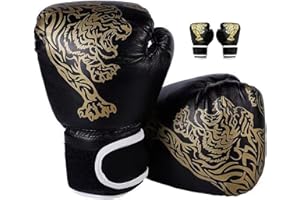 ASQZHULIWING Gants de Boxe pour Enfants, Gants de Boxe Noirs Jinwen Tiger, Sac de Boxe, Muay Thai, Taekwondo, Gants d'entraînement, Cadeau d'anniversaire adapté aux Enfants de 3 à 12 Ans