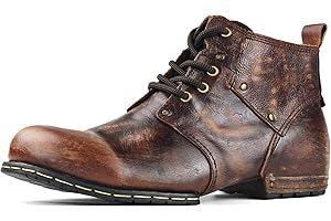 OSSTONE Stivali da moto per uomo Woody Browm Caviglia camminare moda Lace-Up Pelle Chukka Stivali Uomo Scarpa Casual OS-6015-1-Red-R