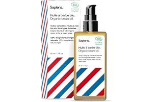 Sapiens Barbershop Huile Barbe Homme BIO 50ml - Huile de Ricin Barbe Fabriquée en France Certifiée Cosmos Organic - Soin Barbe Homme - Hydrate et Favorise la Pousse Barbe - Castor Beard Oil
