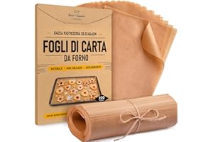 Carta Forno Fogli, 220 Pezzi da 30x41cm Carta da Forno per Teglie da Mezza di Foglio - Carta Forno Naturale Pergamena per Cottura, Cucina & Arrostire - Facili da Usare e Pulire da Baker's Signature