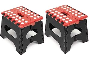 The Secret Home - Pack de 2 Taburetes Plegables Multiusos - Escalera Antideslizante de PVC - Altillo para Cocina, Baño o Dormitorio (Rojo/Negro, 21x17x18)