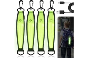 GAOUTO Lot de 4 cartables à LED clignotantes - 3 modes - Rechargeable par USB - Pendentif réfléchissant - Lumière de sécurité pour enfants - Réflecteur étanche - Pour cartable, sac à dos, jogging