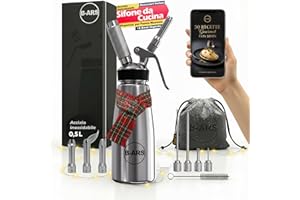B-ARS-Sifone Cucina Professionale Acciaio Inox 500ML Con Accessori Completi Per Panna Montata Spume Salse Include Bocchette Spazzola Ebook Facile Da Pulire Per Uso Domestico
