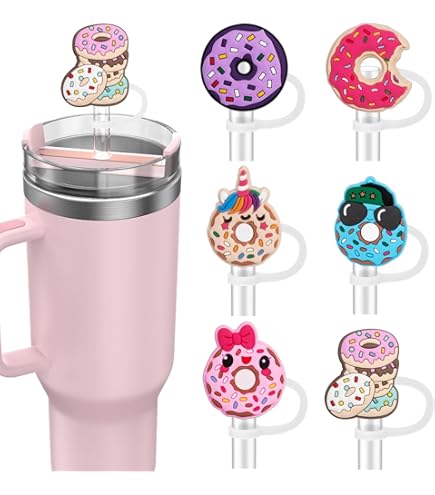 Coperture Per Cannuccia Stanley Cup - Set Da 6 In Silicone Alimentare, Design Divertenti, Antipolvere - Foto 6