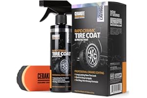 CERAKOTE Rapid Ceramic Tire Coat – Showroom New Tire Shine – Deep Tire Black Finish – Lasts Up to 10x Longer – No Sling, Non-Greasy Ceramic Tire Coating for Car, Truck & SUV – Easy Application (284ml)