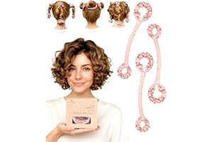 BONNET QUEEN Liten Kort Värmefri Hårlockare, Satinhårrulle för små definierade lockar Över Natten, 3 Delar, 20 cm, CreamPink-Short