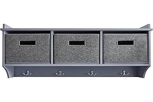 House & Homestyle Wall Mounted Coat Holder, MDF, H 34cm x W 91.5cm x D 20.5cm, Grey