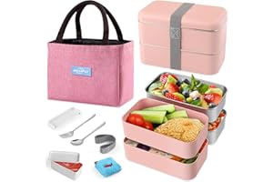 HOLIPOT Lunch Box, Porta Pranzo Ermetico con Posate e Borsa Termica Porta Pranzo per Ufficio, Pranzi A Lavoro, Scuola - Bento Box Adatto per Microonde e Lavastoviglie, Senza BPA