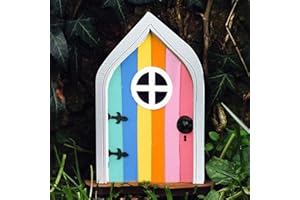 D-RINGS Miniature Fairy Door, Mini Fairy Door for Tree Garden Miniatures Garden Tree Decorations, Fairy Gnome Home Window and Door Ornaments Yard Art Garden Sculpture Decoration (B-Rainbow)