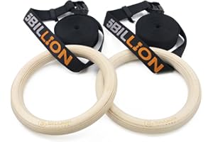 5BILLION Anneaux Gymnastique en Bois - Anneaux Olympique - Diamètre 28mm/32mm Réglable Suspension Training Exercice Fitness pour Pull Up, Musculation，Home Gym avec 2* Bandes en Nylon