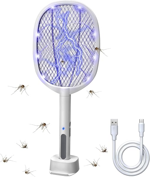 Lulu Home 2-in-1 Electric Bug Zapper Racket, USB Charging Portable Fly Killer Racquet for Indoor Outdoor Use