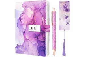 Candcamp Secret Diary with Lock for Girls,Purple UV Leather Journal with Lock Kids Password Journal Notebook Kit with Pen Bookmark for Back to School Birthday Festival Present
