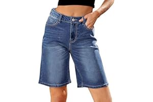 LuminBlaze Short en Jean Femme Taille Haute Tendance Longueur Genou Jean Court Extensible Jambe Large Coupe Ample Bermuda Long