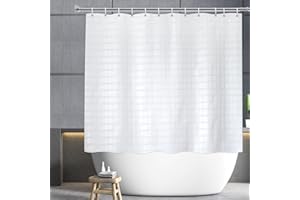 ‎YISURE YISURE Shower Curtain, Shorter Height 150 cm, White Geometric Pattern, Short Shower Curtain with Metal Eyelets, Mildew-Resistant, Waterproof, Width 180 x Height 150 cm