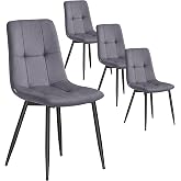 VASAGLE Velvet Dining Chairs, Adjustable Feet, Set of 4 | TYRA Collection Quilted Kitchen Chairs 120kg Each Modern Style Livi