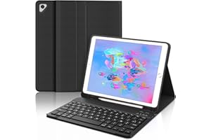 Occtingkind Coque Clavier pour iPad 6e/5e Génération 9.7 Pouces, AZERTY Français Housse Clavier Bluetooth Magnétique Détachable avec Porte Crayon pour iPad 2018/2017 9.7", Air 2/1, Pro 9.7 2016, Noir