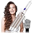 CkeyiN 3 Barrel Hair Waver, Curling Iron with LCD 16 Temperature Control Displays, Professional Ceramic Tourmaline Curling Wand, 22mm Hair Crimpers with 1 Heat Resistant Glove for All Hair Types