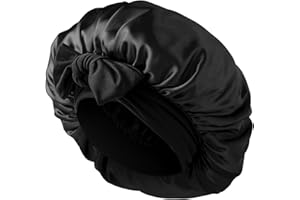 Abeillo Silk Sleep Bonnets for Women, 1PC Adjustable Satin Night Sleeping Cap Soft Elastic Band Silk Bonnets for Sleeping, Hair Bonnet with Tie Band for Curly Hair Braid Women (Black)