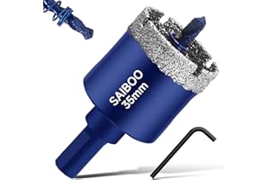 SAIBOO 35mm Sierra Perforadora de Diamante con Broca Piloto, Cristal Broca Sierra Perforación de Punta de Diamante para Vidrio Cerámica Mármol Porcelana Azulejos Piedra Caliza