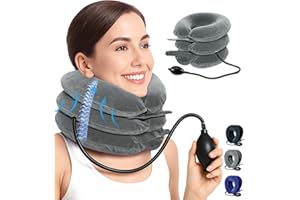 LUXOCARE Adjustable Neck Traction Device Inflatable - Ergonomic Neck Stretcher Brace & Support Pillow for Neck Hump Correction, and Shoulder Tension Release, Ideal for Home/Travel Use (Grey)