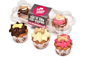 The Barking Bakery Mini Iced Trio Woofins – 3 Mini Cakes for Dogs – Gourmet Dog Treats – Handmade - Meat free - Baked in England – Human Grade Ingredients