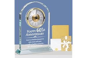 Top-spring 60th Wedding Diamond for Couple, Parents & Grandparents, Desk Quartz Clock With Card, Crystal Gifts & 60th Wedding Anniversary Decorations (60th Anniversary)
