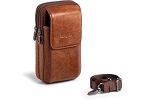 Hengwin Doppeltaschen Gürteltasche Herren Echtes Leder Hüfttasche Männer Handy Taschen mit Gürtelschlaufe für iPhone 16 15 14 Pro Max, Samsung Galaxy S25 S24 S23 Ultra S25+ Handy Umhängetaschen