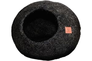 Pfotenolymp® Caverne pour Chats en Laine de Mouton Naturelle - Fait à la Main au Népal/Cabane pour Chats - Panier pour Chats/caverne Douillette - Lit pour Chats (Noir)