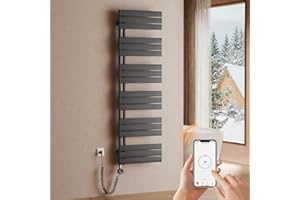 S'AFIELINA Scaldasalviette Elettrico Bagno WiFi 1599×500mm, termoarredo Elettrico Bagno con termostato, programmabile, LCD, 1000 W, scalda Asciugamani Elettrico a Basso consumo, Antracite