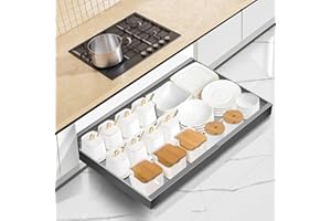Mimoke Organizador extensible extraíble para armario, cajón telescópico de cocina con adhesivo, organizador de cajones para cocina/baño (gris titanio, ancho 40-68 cm, profundidad 42 cm)