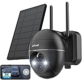 ieGeek 2K Solar Überwachungskamera Aussen Akku, 355°/140° Pan Tilt Kabellose Überwachungskamera mit Farbnachtsicht, PIR Beweg