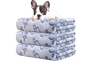 Rezutan Dog Blankets, Puppy Blankets, Dog Blankets Washable, Flannel Throws for Dog Cat, Fleece Dog Blanket for Sofa, Bed, Car Seat, 3 Pack, Blue, 60x50cm