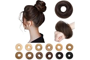SEGO Pro Real Human Hair Messy Bun Scrunchie, Donut Bun Hair Piece for Women - Straight, 2# Dark Brown, Pack of 1