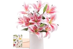 SNAIL GARDEN 12 Köpfe Künstliche Lilien Blumen, 50cm Langer Stiel Lilien Kunstblumen mit 9 Blühende Köpfe & 3 Knospen mit Grußkarte & Papiertüte, Künstliche Blumen für Haus Geschenk Büro Dekor