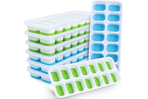 Set di 8 Stampo Ghiaccio con Coperchio, JRISBO Ghiaccio Stampi Silicone 100% Senza BPA e Certificato LFGB, Impilabili Salvaspazio Vaschette Formine Cubi Ghiaccio per Cocktail Whisky